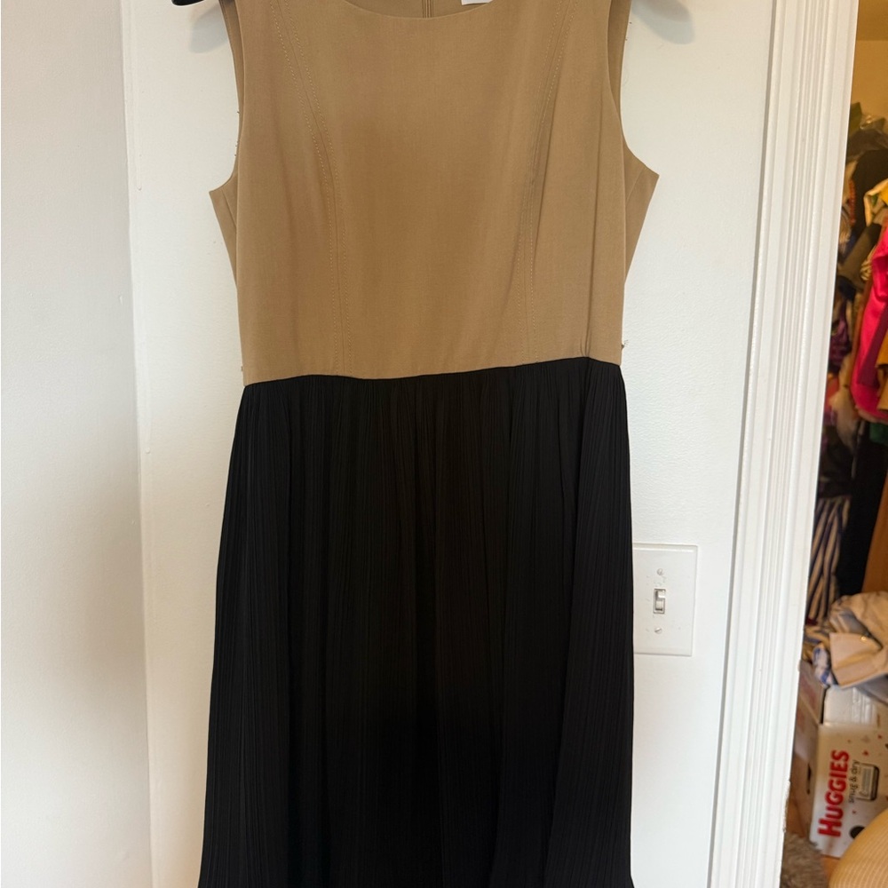 Calvin Klein Collection Tan and Black Midi Dress